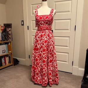 Sue Sartor Red Floral Square-Neck Maxi Dress - Timeless Summer Style
